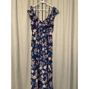 Floral Navy Size Large Off The Shoulder Maxi Dress